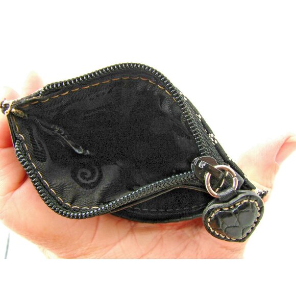 Brighton Small Coin Pocket Wallet Card Case Holder Black Heart Canvas Zip 4x3" - Picture 3 of 8